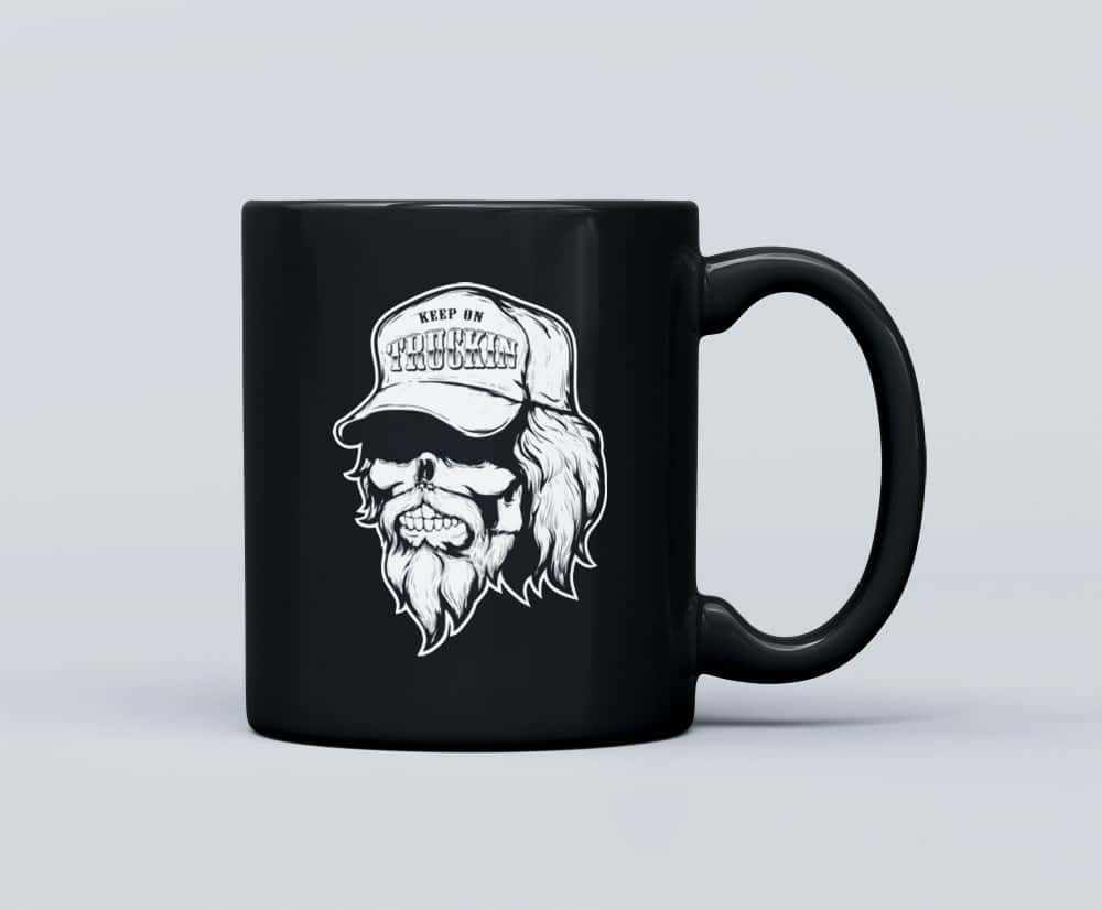 keep on truckin black mug-min