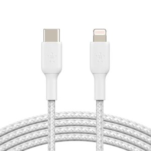 BOOST UP CHARGE(TM) Braided Lightning(R) to USB-C(R) Cable, 6.6 Feet (White)
