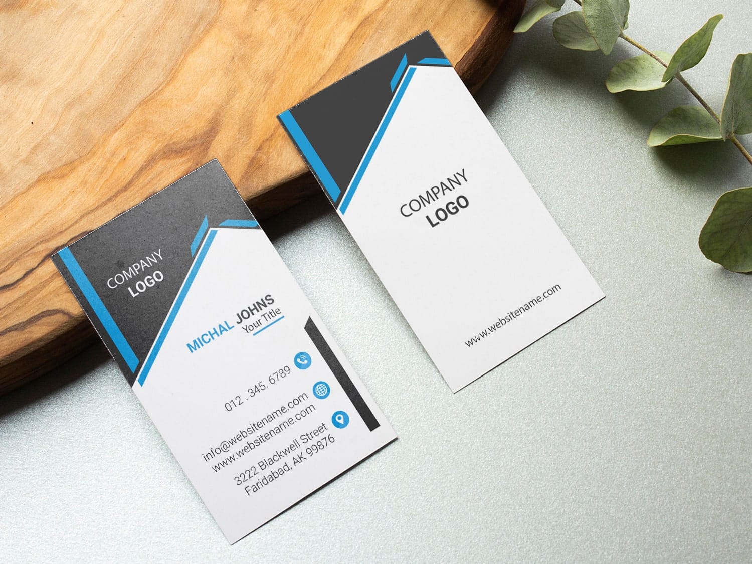 Vertical Blue Arch business card mockup-min