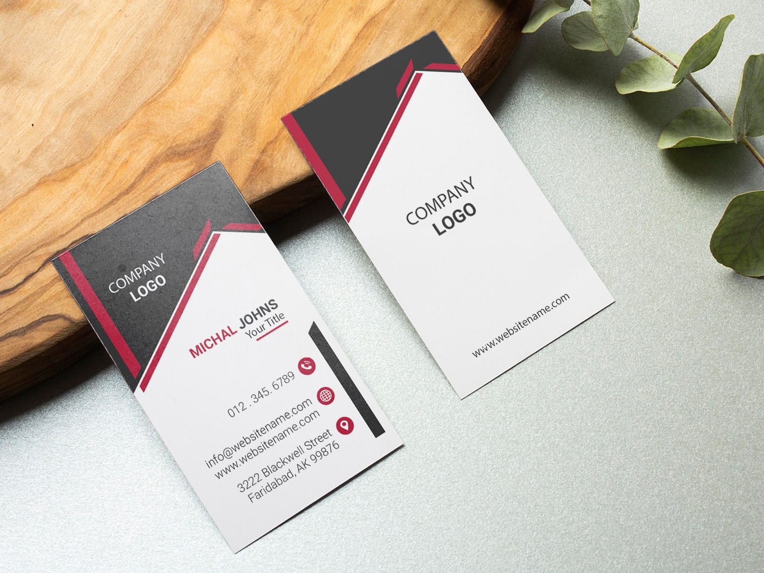 Vertical Red Arch business card mockup-min