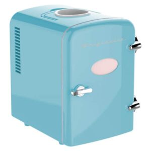 6+1-Can 48-Watt Retro Mini Portable Fridge with Top-Mounted Active-Cooling Can Holder (Blue)
