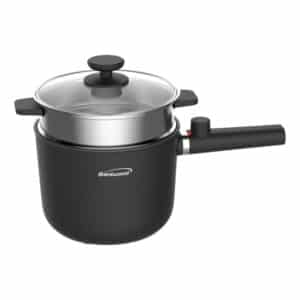 600-Watt 1.6-Qt. Multifunction Electric Hot Pot Cooker with Ceramic Non-Stick Ceramic Coating and Stainless-Steel Food Steamer, Black