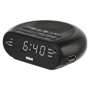 Digital Radio Alarm Clock with Soothing Sounds, Brightness Control, and USB Charging Port