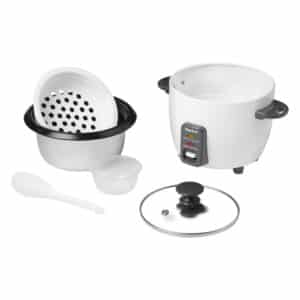 3-Cups Uncooked-6-Cups Cooked 300-Watt Electric Rice Cooker with Ceramic Coating, White