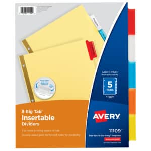 Big Tab Insertable Dividers, Buff Paper, 5-Tab Set, Multicolor