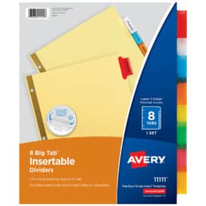 Big Tab Insertable Dividers, Buff Paper, 8-Tab Set, Multicolor