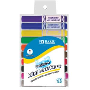 Washable Markers, Mini Broad Line, 10 Colors
