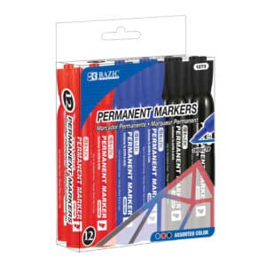 Permanent Markers, Desk Style, Chisel Tip, Assorted Colors, Box of 12