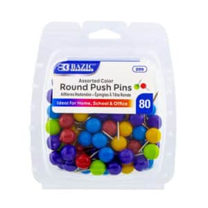 Round Push Pins, Assorted Color, Pack of 80