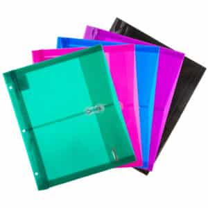 Poly Project Envelopes, 11-1-2" x 9-3-4", 200 Sheet Capacity, Assorted Colors, Pack of 5