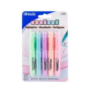 Mini Highlighter with Cap Clip, Pastel, Pack of 5