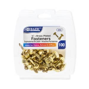 Brass-Plated Fasteners, 1-2", Pack of 100