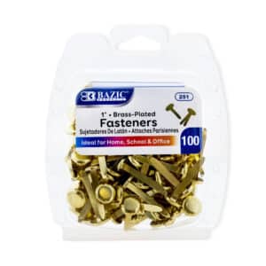 Brass-Plated Fasteners, 1", Pack of 100