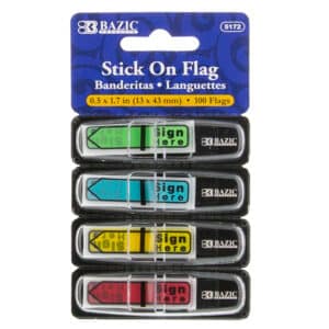 Neon Color Printed Sign Here Flags with Dispenser, 25 ct., 4-Pack