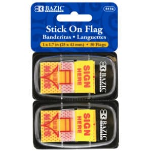Yellow Color Printed Sign Here Flags with Dispenser, 25 ct., 2-Pack