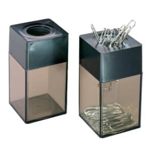 Transparent Paper Clip Dispenser with Magnetic Top, Small, Black-Smoke
