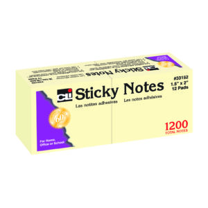 Sticky Notes, 1.5" x 2", Yellow, 100 Sheets-Pad, 12 Pads