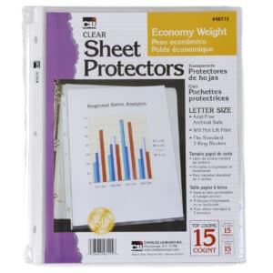 Sheet Protectors, Top Loading with Binder Holes, 2 Mils Economy Weight, Letter Size,Pack of 15