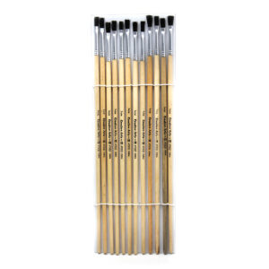 Flat Tip Easel Paint Brushes with Long Handle, 0.25 Inch, Natural Handles and Black Bristles, 12-Pack