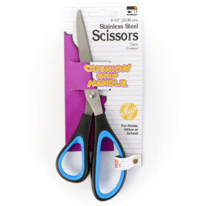 Stainless Steel Scissors with Cushion Grip Handle, 8-1-4" Straight, Blue-Black
