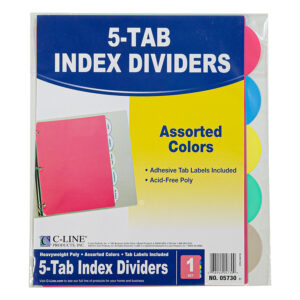 5-Tab Poly Binder Index Dividers, Assorted, 5-Set