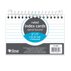 Spiral Bound Index Card Notebook, 3" x 5", 50 Cards, Ruled