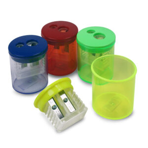 Two-Hole Pencil Sharpener with Receptacle, Assorted Colors, 1 Count