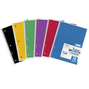 Spiral Notebook, 1 Subject, Wide Ruled, 70 Sheets, 10 1-2" x 7 1-2"