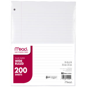 Filler Paper, Wide Ruled, 10 1-2" x 8", 200 Sheets