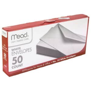 White Gummed Business Envelopes, 4 1-8 x 9 1-250#10, Pack of 50
