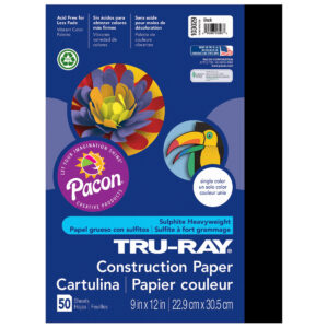 Construction Paper, Heavyweight, Black, 9" x 12", 50 Sheets