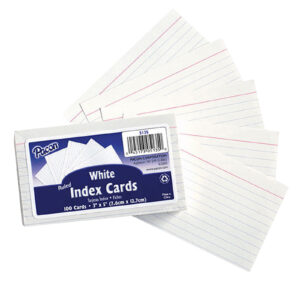 Index Cards, White, Ruled, 1-4" Ruled 3" x 5", 100 Cards