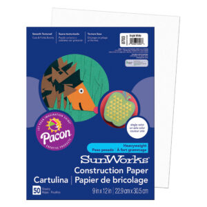Construction Paper, Medium Weight, Bright White, 9" x 12", 50 Sheets