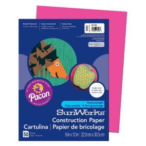 Construction Paper, Medium Weight, Hot Pink, 9" x 12", 50 Sheets