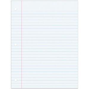 Filler Paper, White, 3-Hole Punched, Red Margin, 3-8" Ruled, 8" x 10.5", 200 Sheets