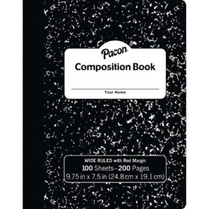 Composition Book, Black Marble, 3-8" Ruled w-Margin, 9-3-4" x 7-1-2", 100 Sheets