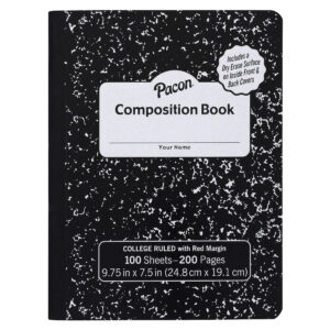 Composition Books with Dry Erase Surfaces, Black Marble, 3-8" Ruled w- Margin , 100 sheets