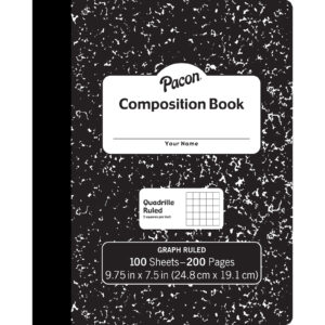 Composition Book, Black Marble, 1-5" Quadrille Ruled, 9-3-4" x 7-1-2", 100 Sheets
