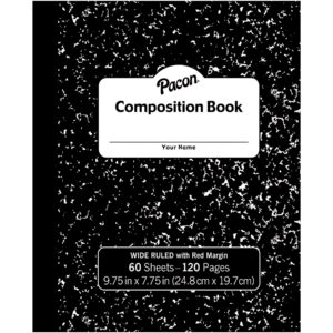 Composition Book, Black Marble, 3-8" Ruled w-Margin, 9-3-4" x 7-3-4", 60 Sheets