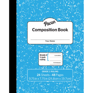 Composition Book, Grade 2, Blue Marble, 3-4" x 3-8" x 3-8" Ruled, 9-3-4" x 7-3-4", 24 Sheets