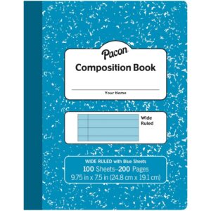 Pastel Composition Book, Blue Marble Cover, Light Blue Sheets, 3-8" Ruled, 9-3-4" x 7-1-2", 100 Sheets