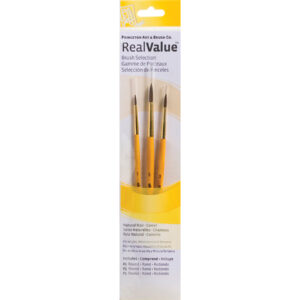 RealValue Round Brush Set, Camel Bristles, Short Handle Mixed Media Paintbrush, Yellow, 3 Pieces
