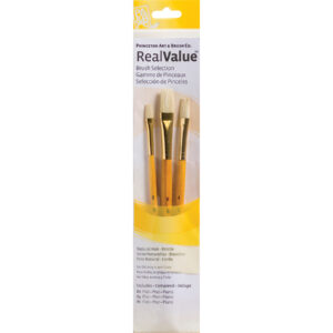 RealValue Brush Set, Natural Bristles, Short Handle Mixed Media Paintbrush, Yellow, 3 Pieces