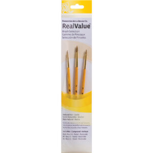 RealValue Round Brush Set, Camel Bristles, Short Handle Mixed Media Paintbrush, Yellow, 3 Pieces