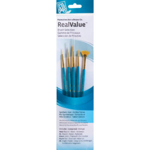 RealValue Brush Set, Gold Taklon Bristles, Short Handle Mixed Media Paintbrush, Blue, 4 Pieces