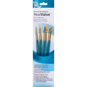 RealValue Brush Set, Gold Taklon Bristles, Short Handle Mixed Media Paintbrush, Blue, 4 Pieces