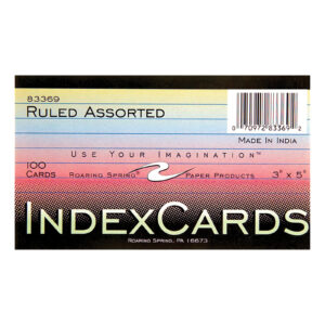 Index Cards, 3" x 5", Ruled, Assorted Colors, Pack of 100