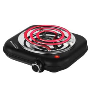Single-Coiled 1,100-Watt Countertop Electric Burner with Temperature Control and Power Indicator Light, Black