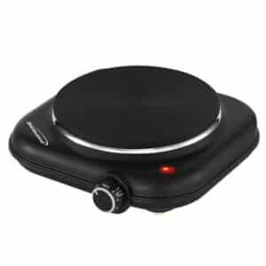 Single-Cast-Iron 1,100-Watt Countertop Electric Burner Hot Plate with Temperature Control and Power Indicator Light, Black