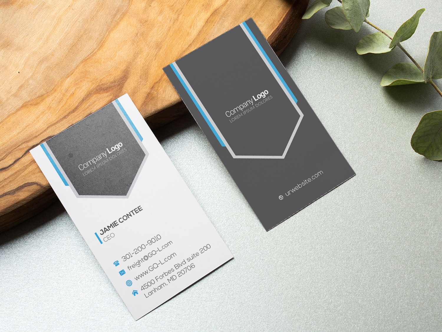 08 Modern Sky Blue Vertical Business Card